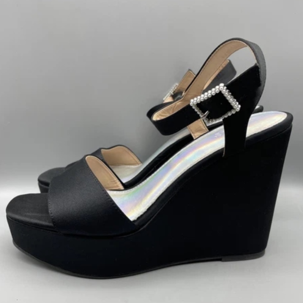 MARIPE’ Ava Wedge Sandal NEW Women’s Black Shoes SZ: 8.5